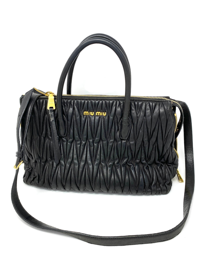 Black Miu Coffer Matelassé Nappa Leather Handbag