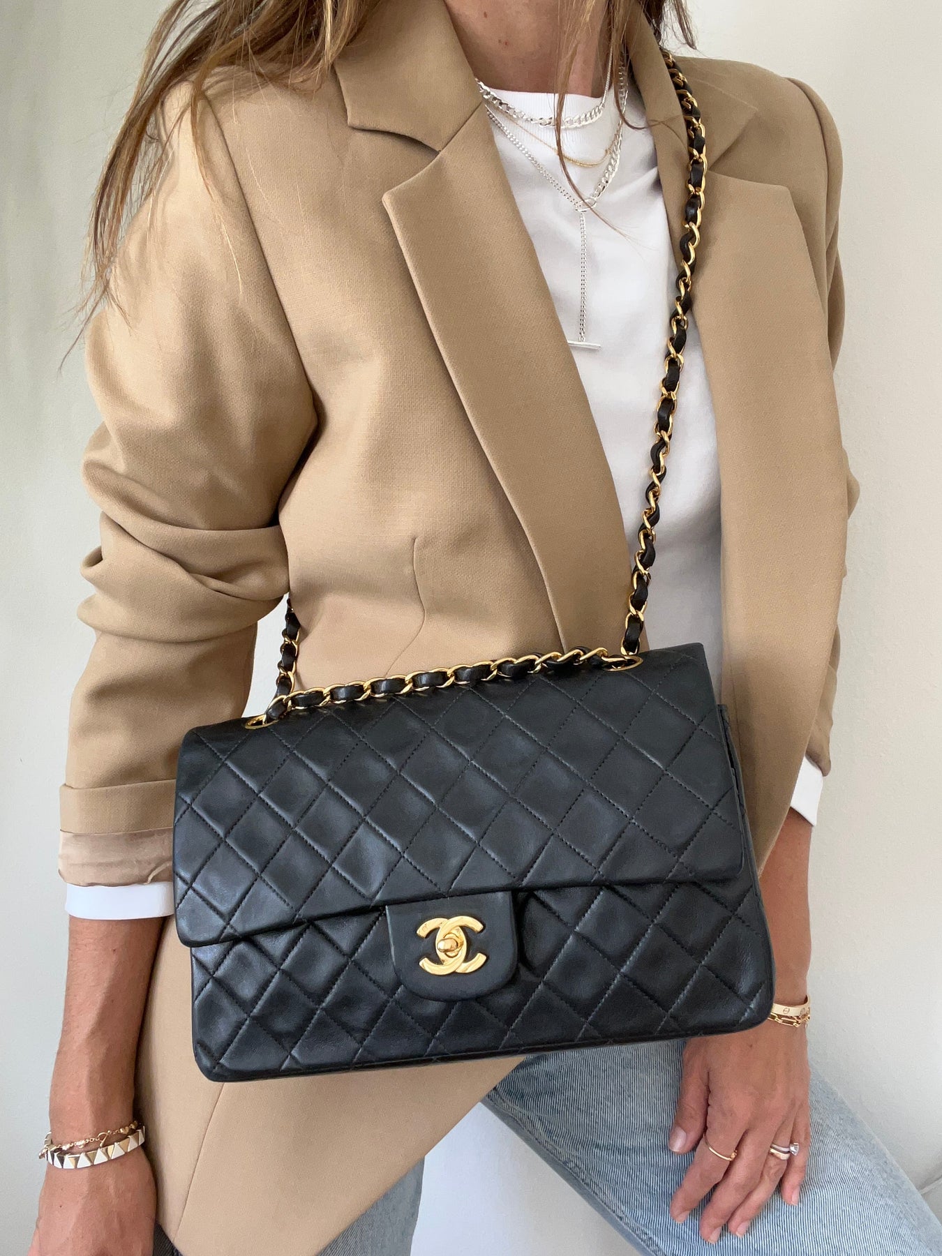 CHANEL Lambskin Quilted Medium Double Flap Brown 1278792