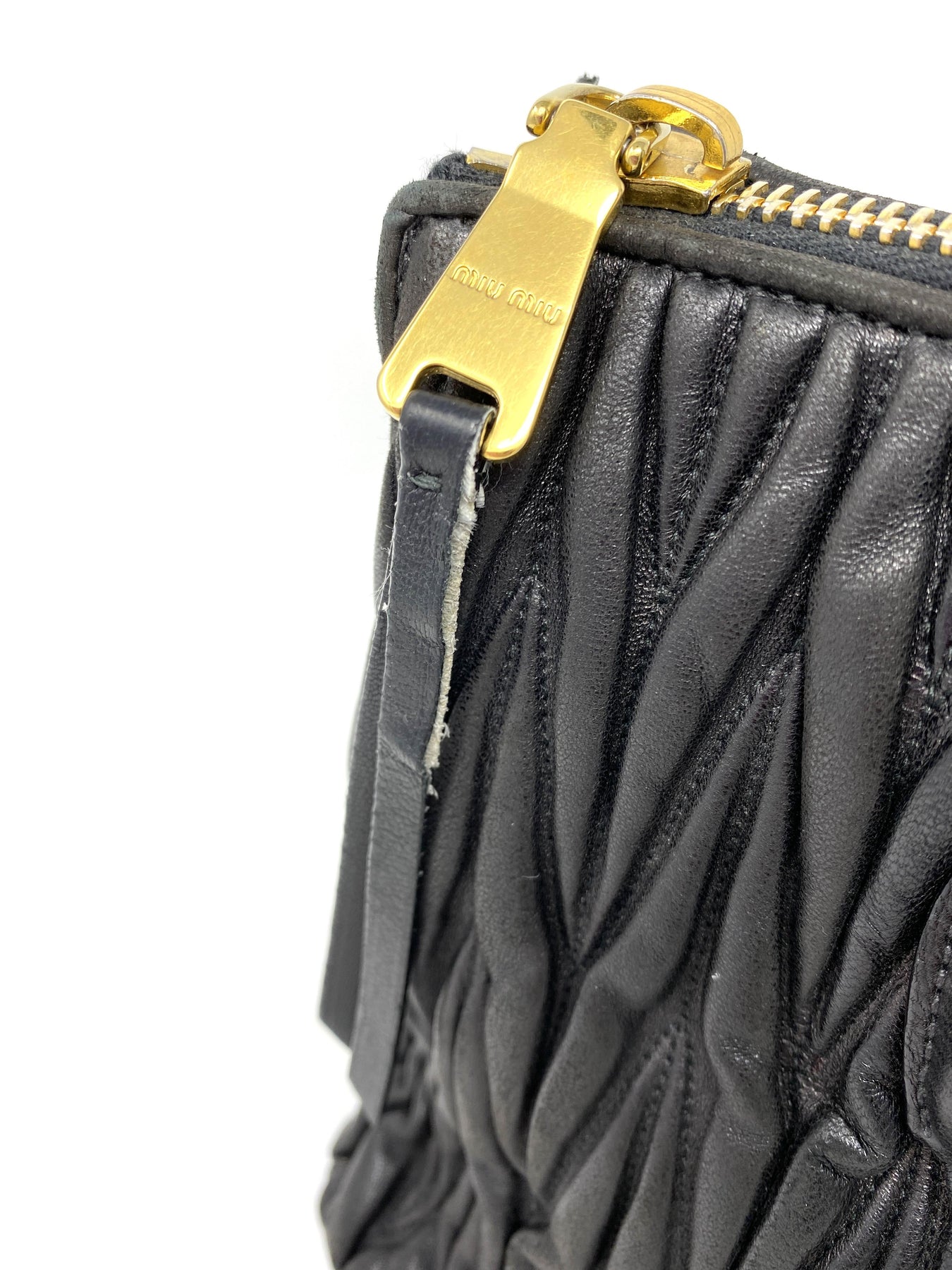 Miu Coffer Matelassé Nappa Leather Handbag In Black